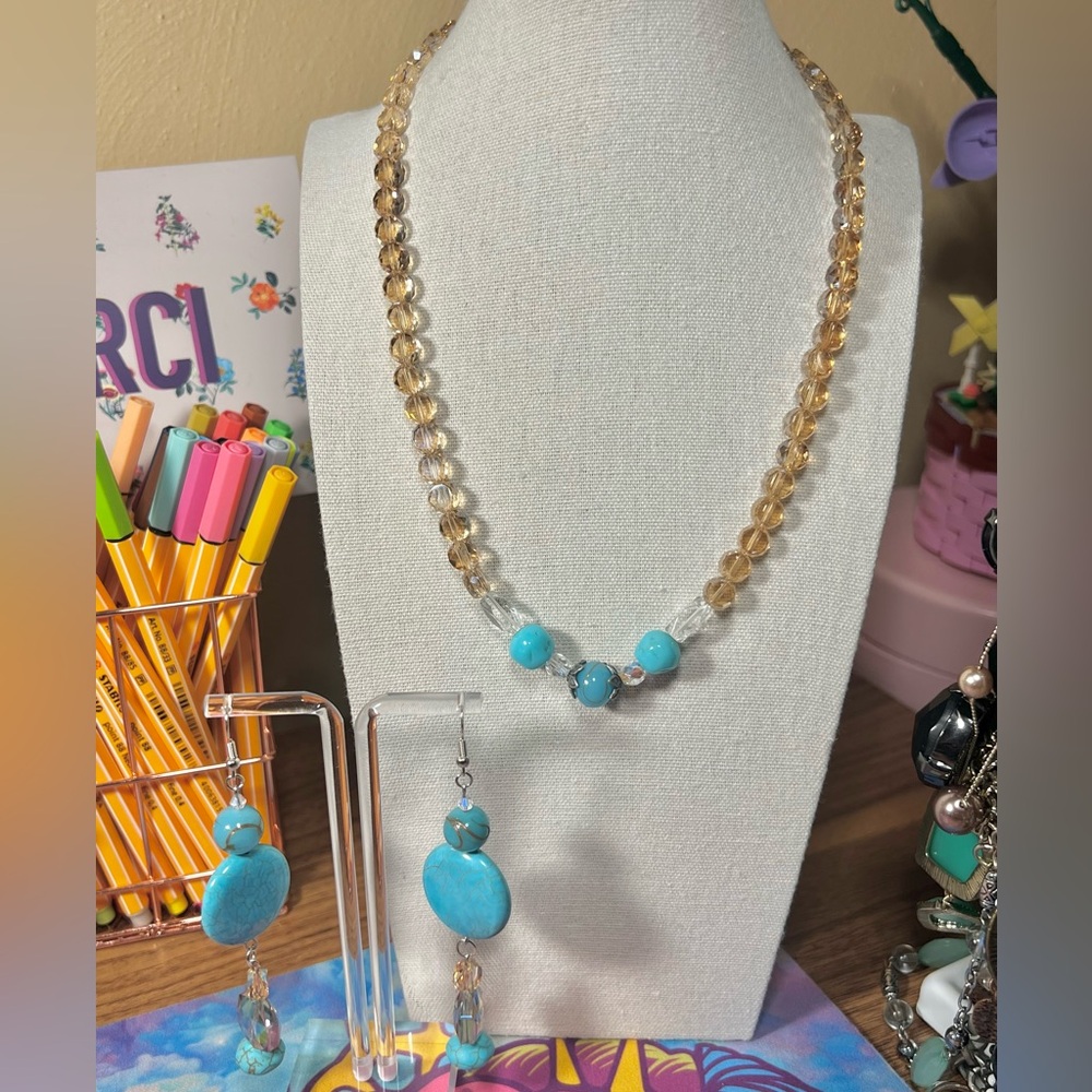 Artisan Howlite & Amber Glass Jewelry Set